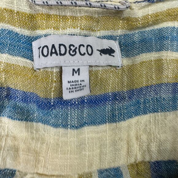 Toad&Co Womens Button Shirt Stripe Camp Cove Organic Cotton M Yellow Blue Top - Picture 5 of 5